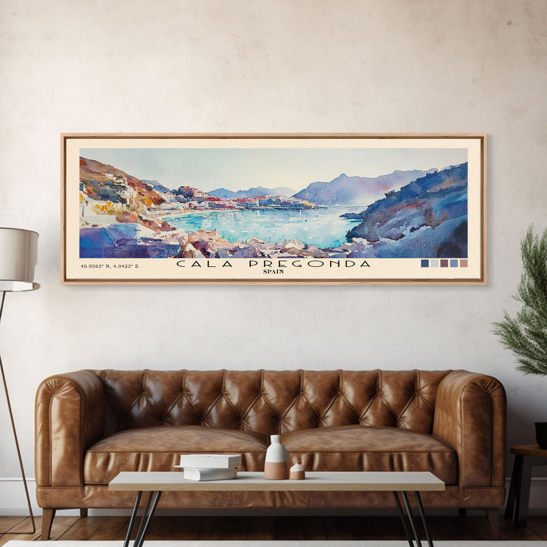 Cala Pregonda, Spain Watercolor Print, Vacation Gift, Spain Wall Art, Beach Painting, Beach Decor, Large Wall Art, Wood Frame Art