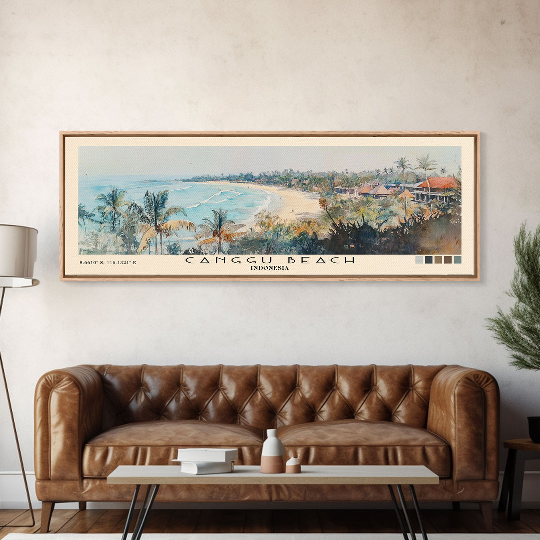 Canggu Beach, Indonesia Watercolor Print, Vacation Gift, Indonesia Wall Art, Beach Painting, Beach Decor, Large Wall Art, Wood Frame Art