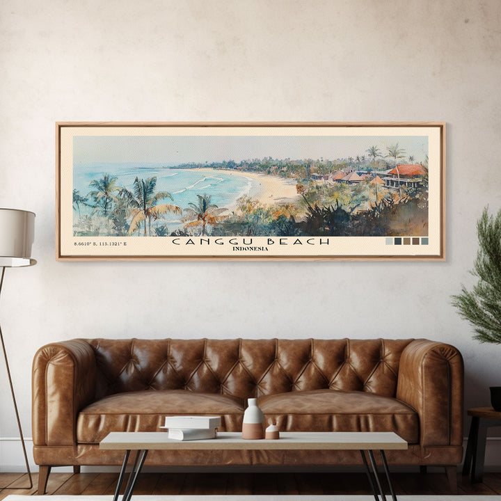 Canggu Beach, Indonesia Watercolor Print, Vacation Gift, Indonesia Wall Art, Beach Painting, Beach Decor, Large Wall Art, Wood Frame Art