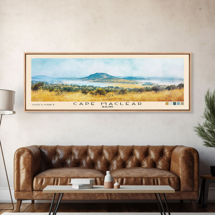 Cape Maclear, Malawi Watercolor Print, Vacation Gift, Malawi Wall Art, Beach Painting, Beach Decor, Large Wall Art, Wood Frame Art
