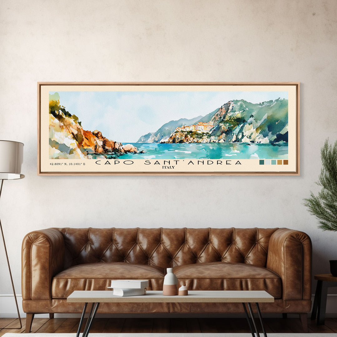 Capo Sant’Andrea, Italy Watercolor Print, Vacation Gift, Italy Wall Art, Beach Painting, Beach Decor, Beach Or Lakehouse Art