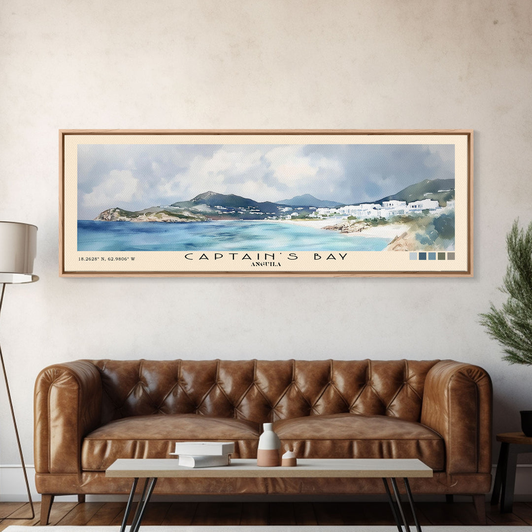 Captain's Bay, Anguila Watercolor Print, Vacation Gift, Anguila Wall Art, Beach Painting, Beach Decor, Large Wall Art, Wood Frame Art