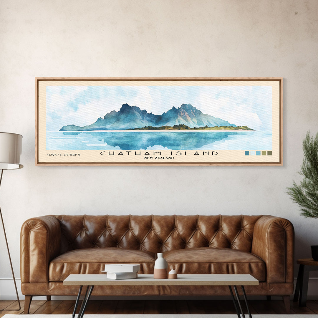 Chatham Island, New Zealand Watercolor Print, Vacation Gift, New Zealand Wall Art, Beach Painting, Beach Decor, Large Wall Art, Wood Frame Art