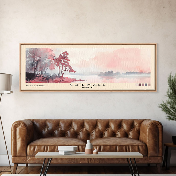 Chiemsee, Germany Watercolor Print, Vacation Gift, Germany Wall Art, Beach Painting, Beach Decor, Large Wall Art, Wood Frame Art