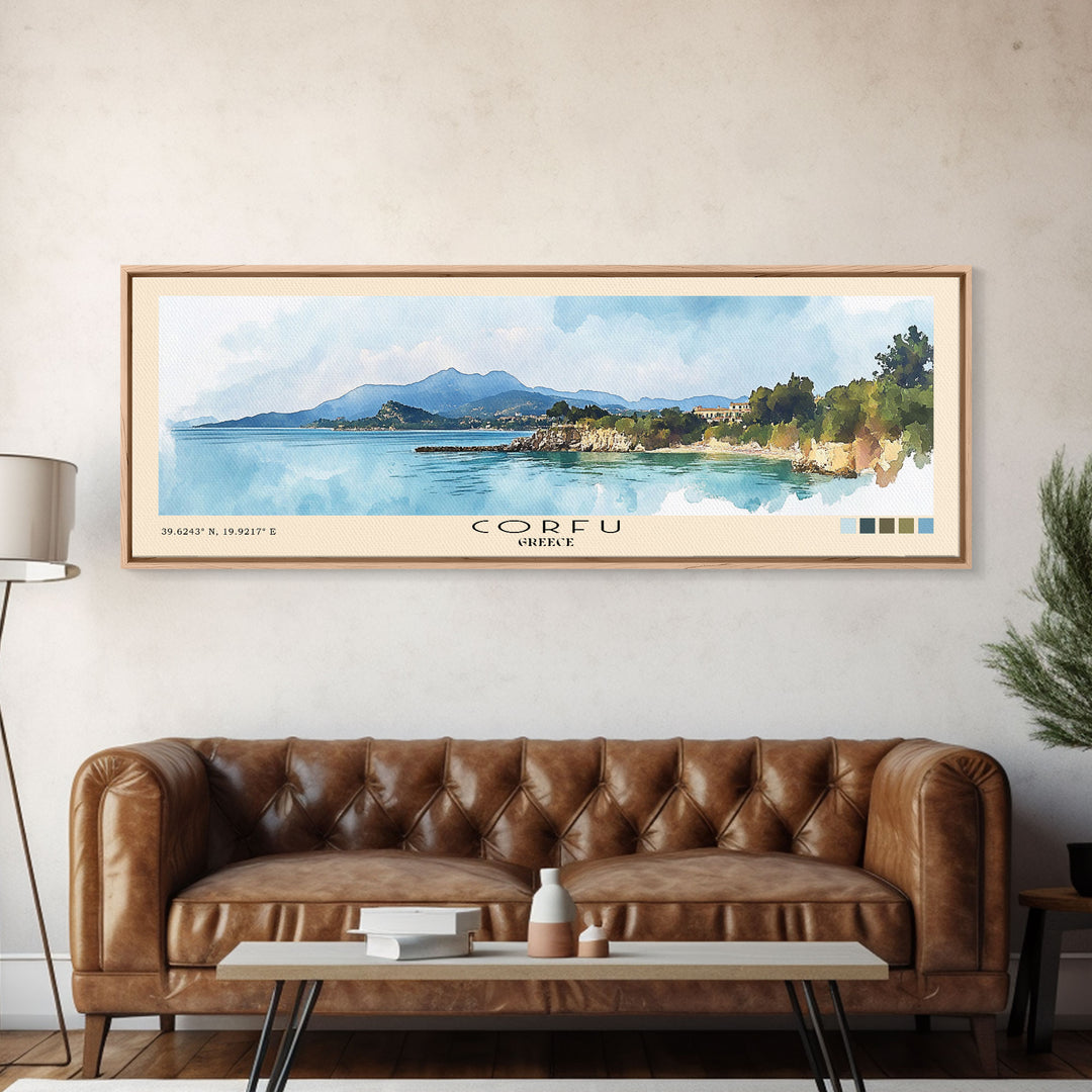 Corfu, Greece Watercolor Beach Print, Vacation Gift, Greece Wall Art, Beach Painting, Beach Decor, Beach Painting