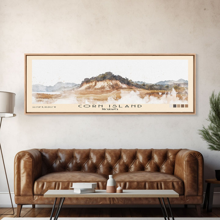 Corn Island, NICARAGUA Watercolor Print, Vacation Gift, NICARAGUA Wall Art, Beach Painting, Beach Decor, Large Wall Art, Wood Frame Art