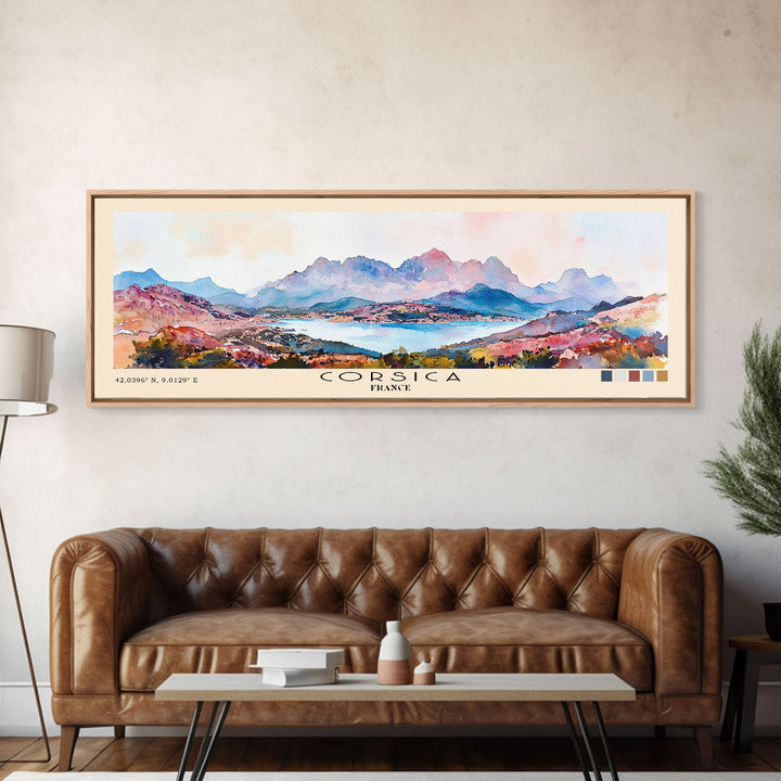 Corsica, France Watercolor Print, Vacation Gift, France Wall Art, Beach Painting, Beach Decor, Large Wall Art, Wood Frame Art