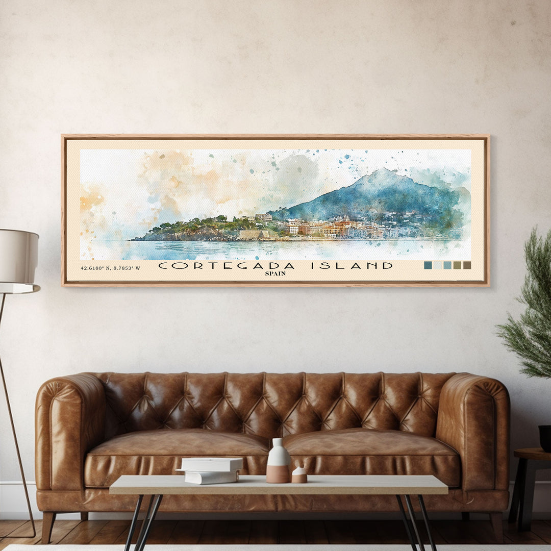 Cortegada Island, Spain Watercolor Beach Print, Vacation Gift, Spain Wall Art, Framed Canvas Print, Framed Beach Painting