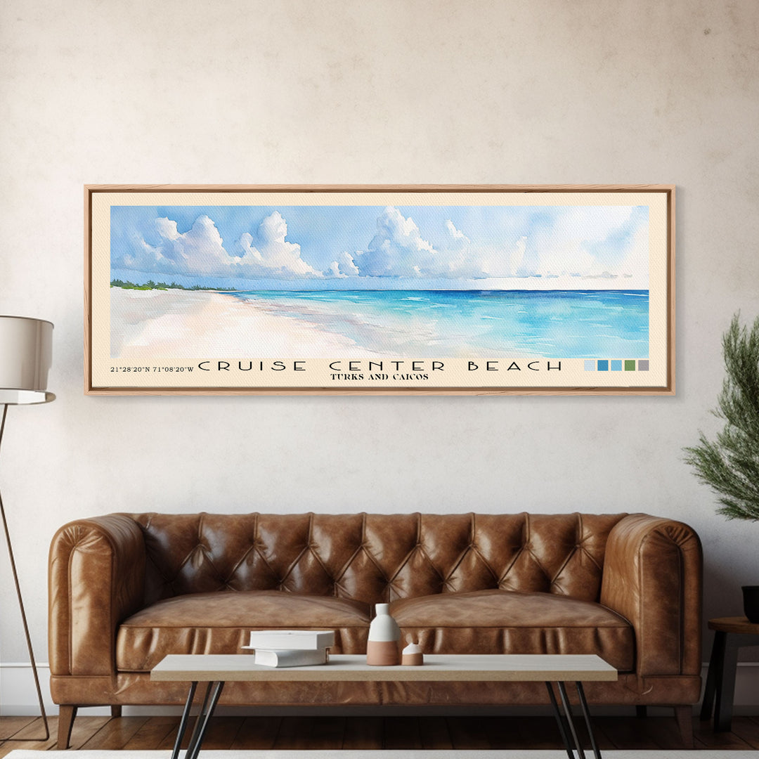 Cruise Center Beach, Turks and Caicos Watercolor Print, Vacation Gift, Turks and Caicos Wall Art, Beach Painting, Beach Decor, Large Wall Art, Wood Frame Art