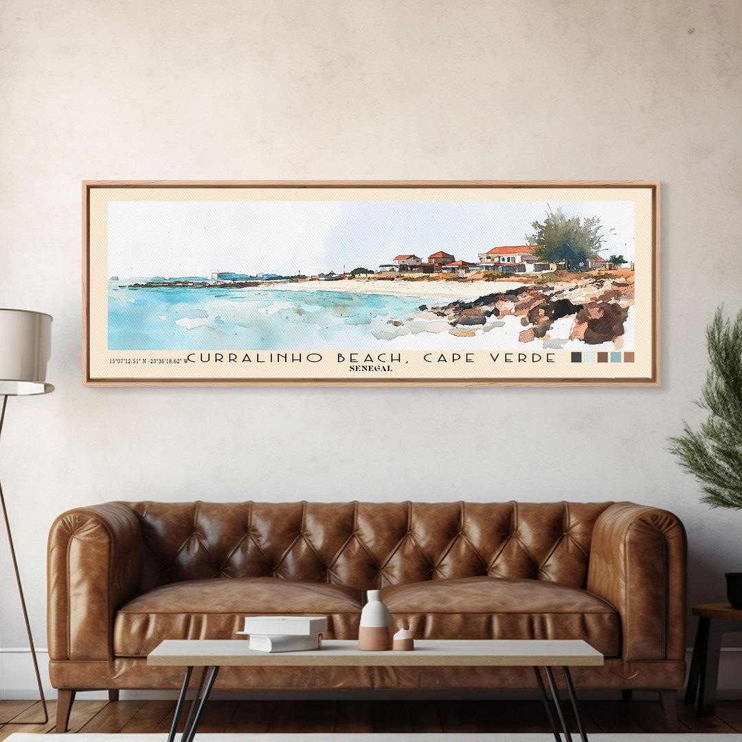 Curralinho Beach, Cape Verde, Senegal Watercolor Print, Vacation Gift, Senegal Wall Art, Beach Painting, Beach Decor, Large Wall Art, Wood Frame Art