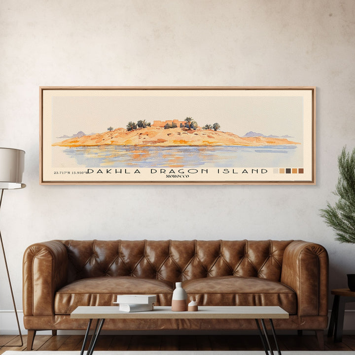 Dakhla dragon island, Morocco Watercolor Beach Print, Vacation Gift, Morocco Wall Art, Beach Painting, Beach Decor, Beach Painting