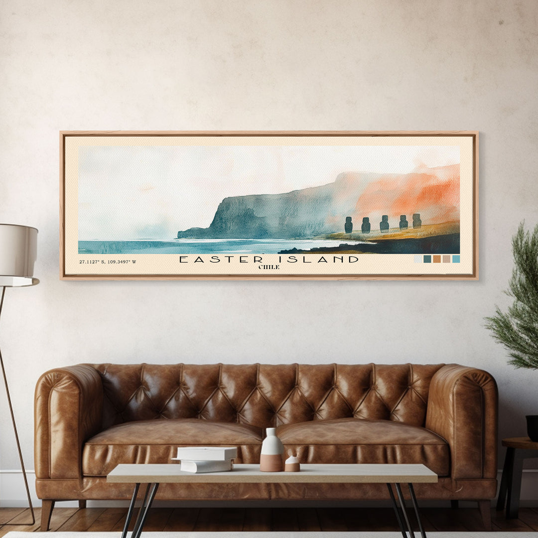 Easter Island, Chile Watercolor Beach Print, Vacation Gift, Chile Wall Art, Beach Painting, Beach Decor, Beach Painting