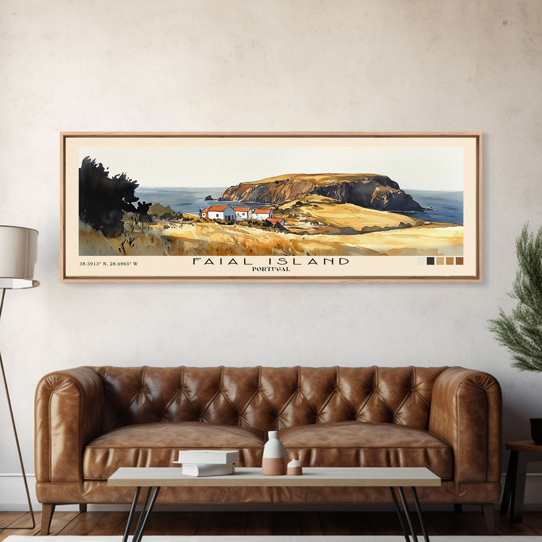 Faial Island, Portugal Watercolor Beach Print, Vacation Gift, Portugal Wall Art, Framed Canvas Print, Framed Beach Painting