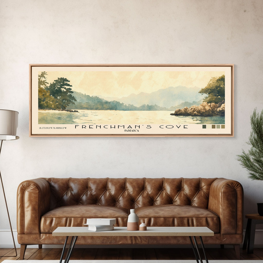 Frenchman’s Cove, Jamaica Watercolor Print, Vacation Gift, Jamaica Wall Art, Beach Painting, Beach Decor, Large Wall Art, Wood Frame Art