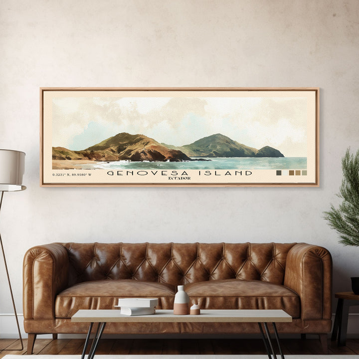 Genovesa Island, Ecuador Watercolor Beach Print, Vacation Gift, Ecuador Wall Art, Framed Canvas Print, Framed Beach Painting