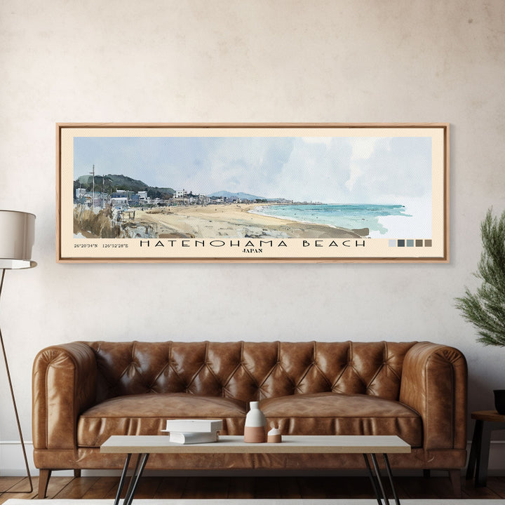 Hatenohama Beach, Japan Watercolor Print, Vacation Gift, Japan Wall Art, Beach Painting, Beach Decor, Large Wall Art, Wood Frame Art