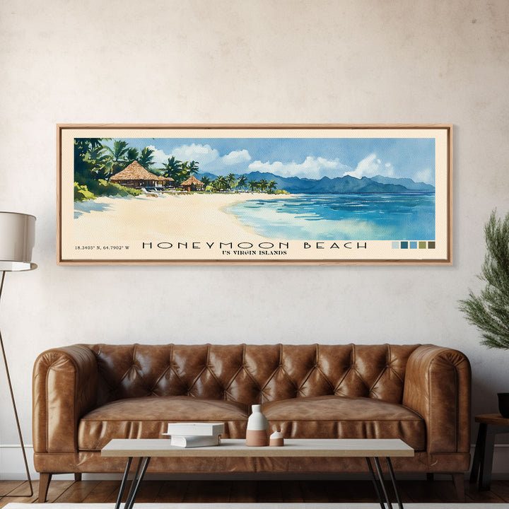 Honeymoon Beach, Fiji Watercolor Print, Vacation Gift, Fiji Wall Art, Beach Painting, Beach Decor, Large Wall Art, Wood Frame Art