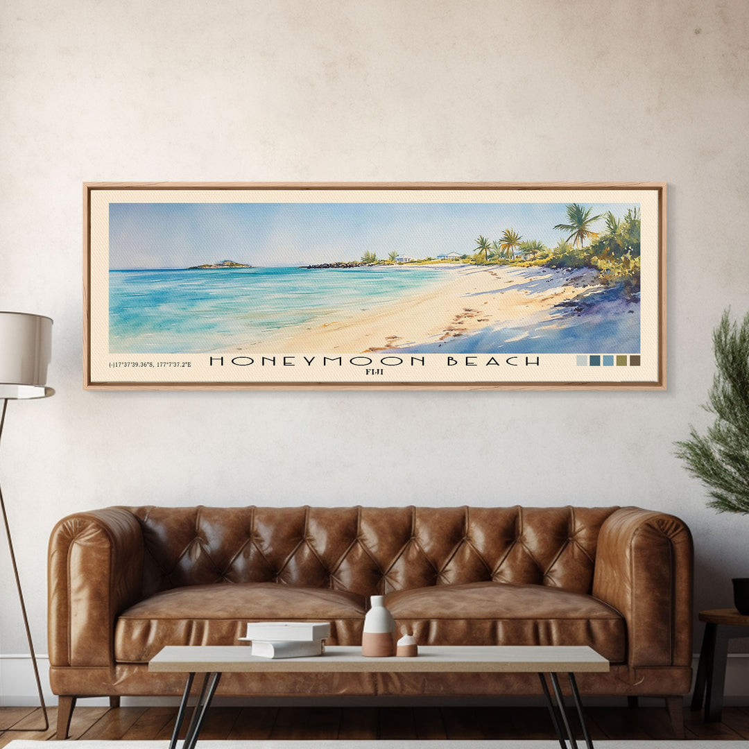 Honeymoon Beach, US Virgin islands Watercolor Beach Print, Vacation Gift, US Virgin islands Wall Art, Framed Canvas Print, Framed Beach Painting