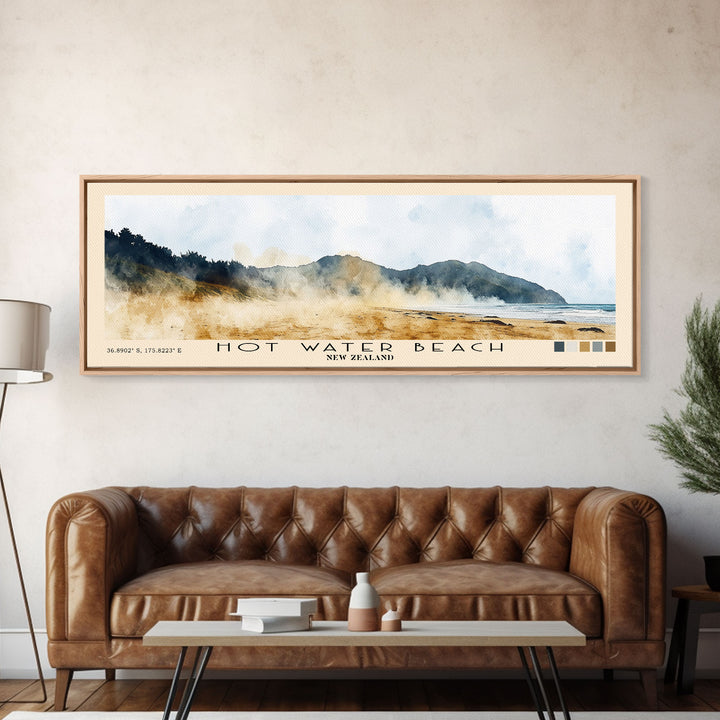 Hot Water Beach, New Zealand Watercolor Beach Print, Vacation Gift, New Zealand Wall Art, Beach Painting, Beach Decor, Beach Painting