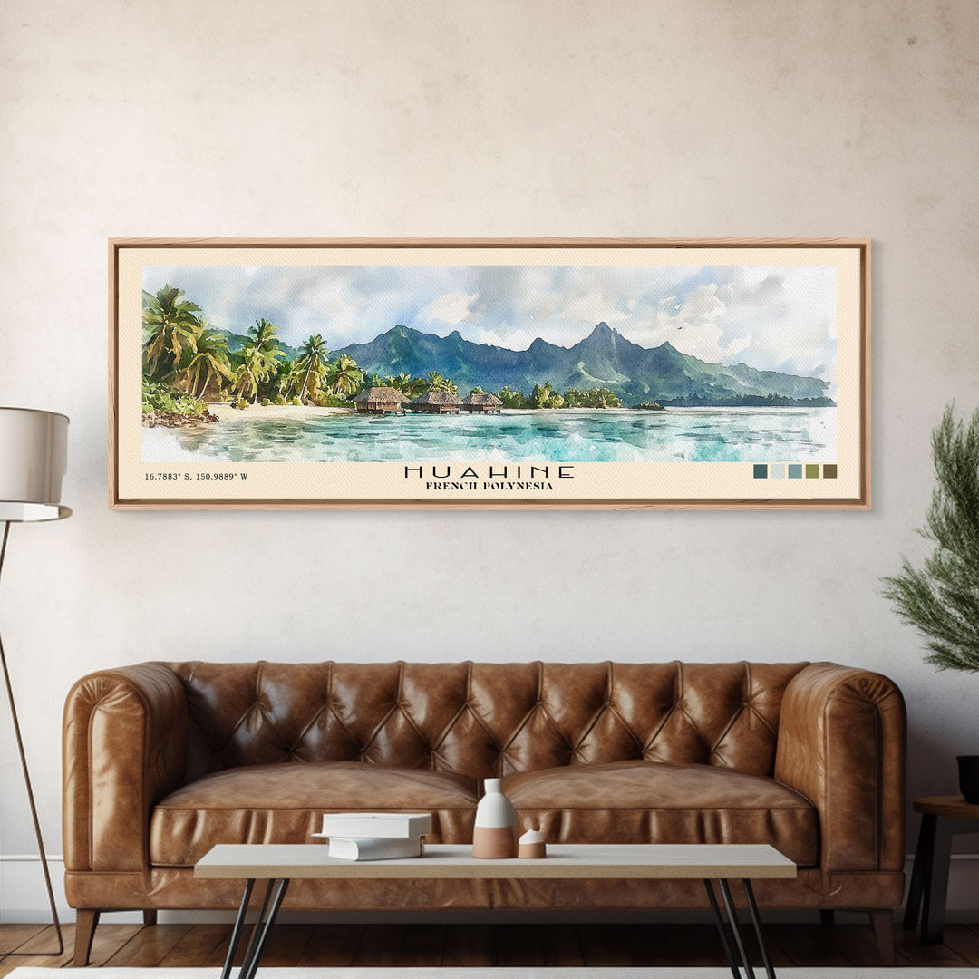 Huahine, French Polynesia Watercolor Print, Vacation Gift, French Polynesia Wall Art, Beach Painting, Beach Decor, Large Wall Art, Wood Frame Art