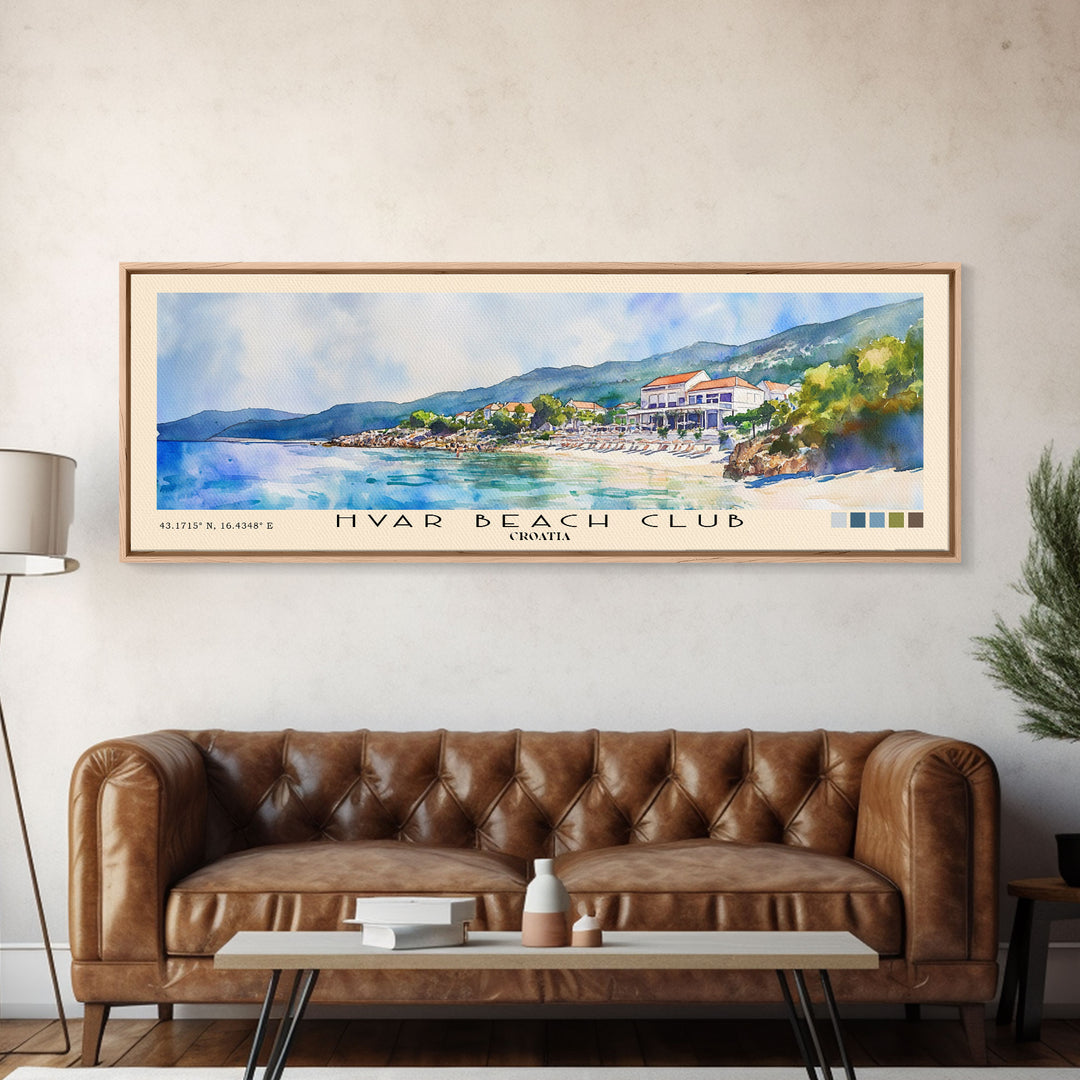 Hvar Beach Club, Croatia Watercolor Print, Vacation Gift, Croatia Wall Art, Beach Painting, Beach Decor, Large Wall Art, Wood Frame Art