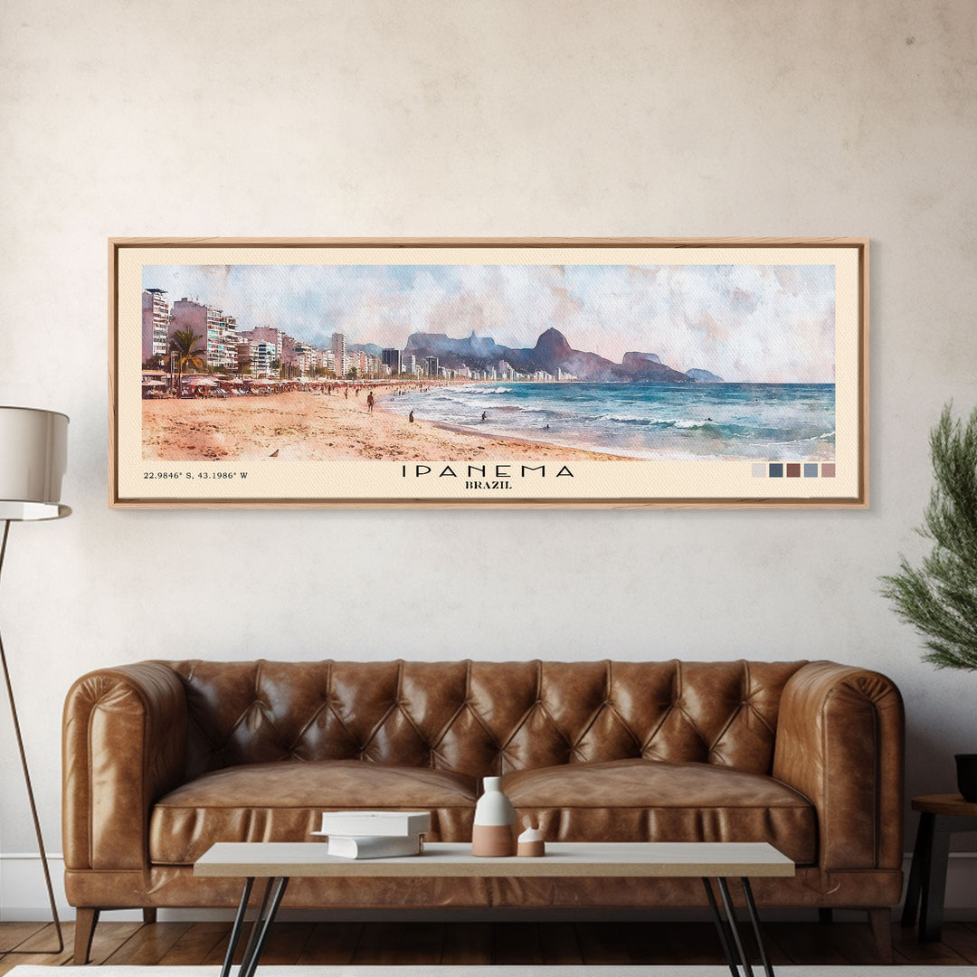 Ipanema, Brazil Watercolor Print, Vacation Gift, Brazil Wall Art, Beach Painting, Beach Decor, Large Wall Art, Wood Frame Art