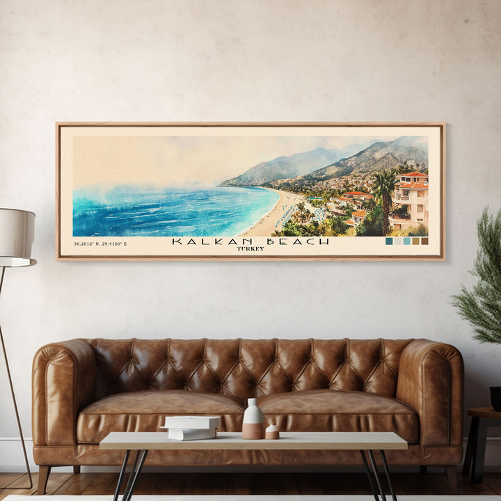Kalkan Beach, Turkey Watercolor Print, Vacation Gift, Turkey Wall Art, Beach Painting, Beach Decor, Beach Or Lakehouse Art