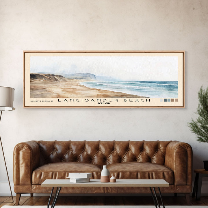 Langisandur Beach, Iceland Watercolor Print, Vacation Gift, Iceland Wall Art, Beach Painting, Beach Decor, Large Wall Art, Wood Frame Art