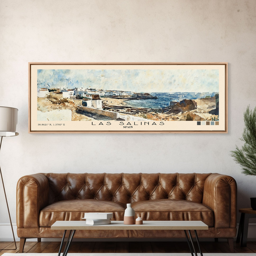 Las Salinas, Spain Watercolor Print, Vacation Gift, Spain Wall Art, Beach Painting, Beach Decor, Large Wall Art, Wood Frame Art