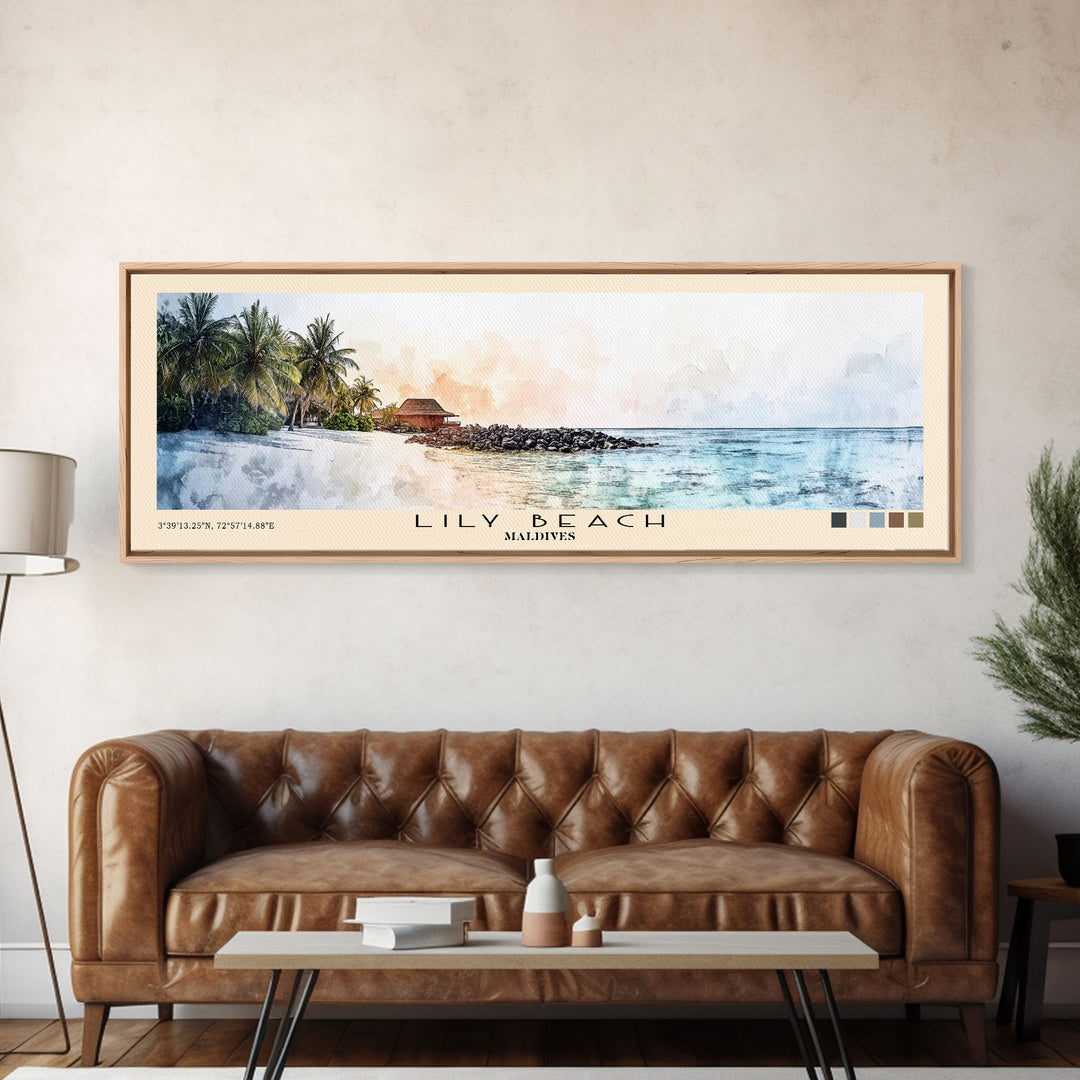 Lily Beach, Maldives Watercolor Beach Print, Vacation Gift, Maldives Wall Art, Beach Painting, Beach Decor, Beach Painting