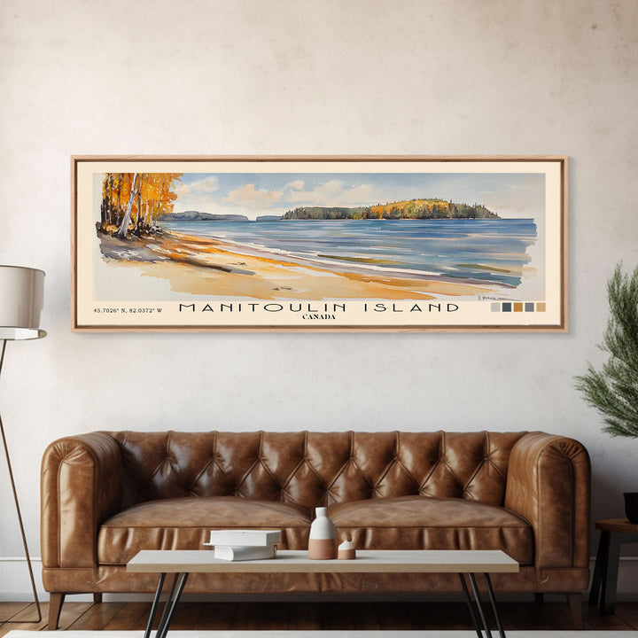 Manitoulin Island, Canada Watercolor Beach Print, Vacation Gift, Canada Wall Art, Framed Canvas Print, Framed Beach Painting