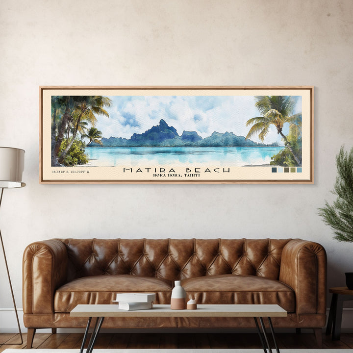 Matira Beach, Bora Bora, Tahiti Watercolor Beach Print, Vacation Gift, Bora Bora, Tahiti Wall Art, Beach Painting, Beach Decor, Beach Painting
