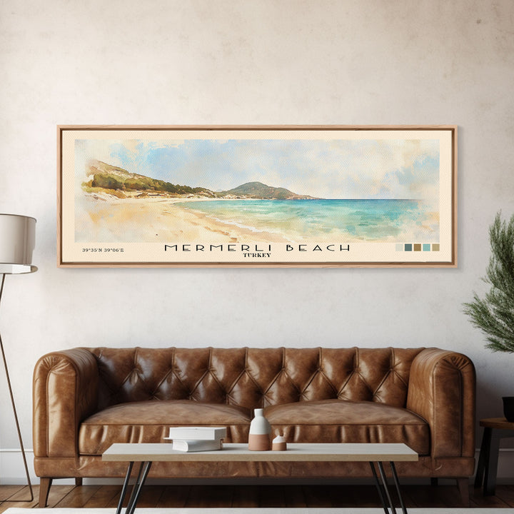 Mermerli Beach, Turkey Watercolor Print, Vacation Gift, Turkey Wall Art, Beach Painting, Beach Decor, Beach Or Lakehouse Art
