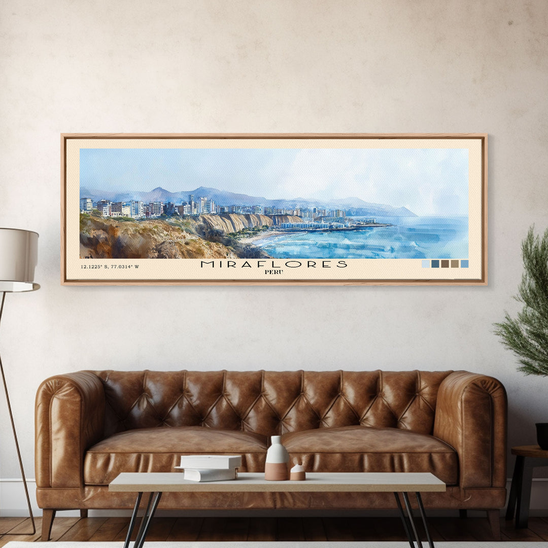 Miraflores, Peru Watercolor Print, Vacation Gift, Peru Wall Art, Beach Painting, Beach Decor, Large Wall Art, Wood Frame Art