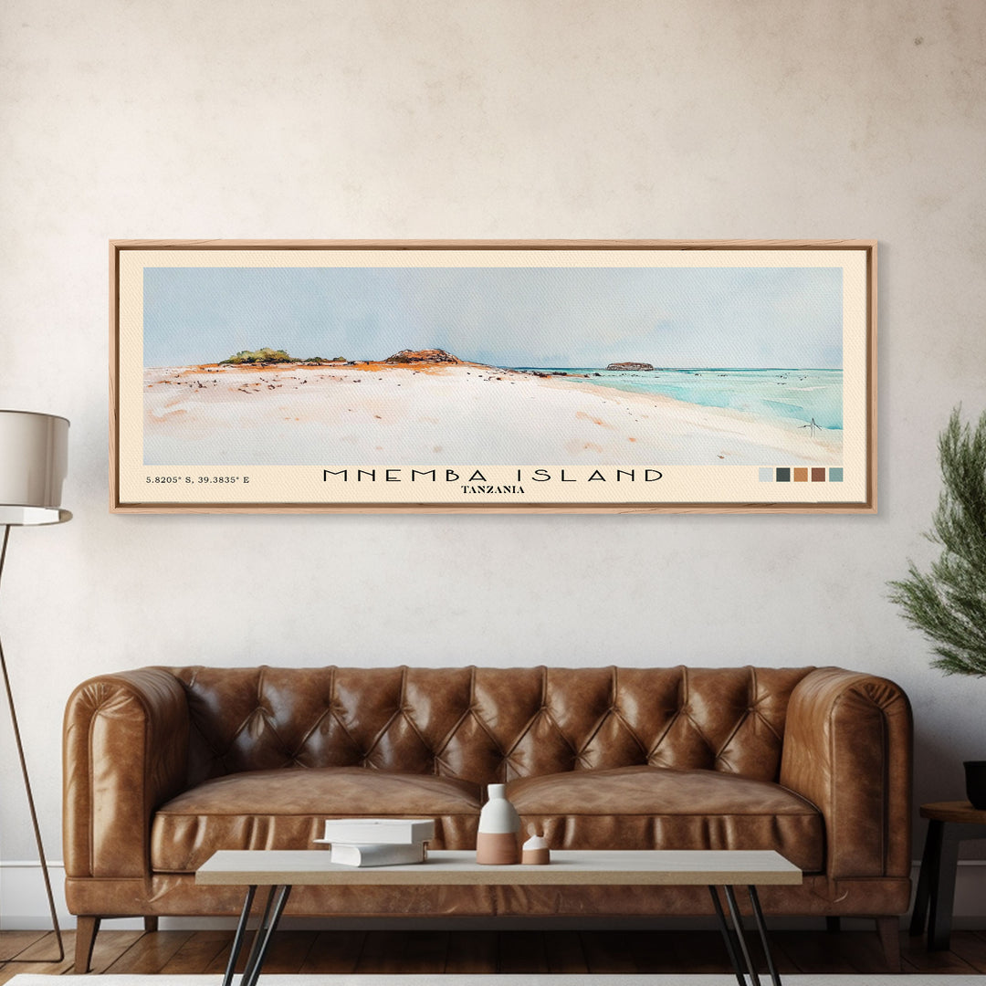 Mnemba Island, Tanzania Watercolor Beach Print, Vacation Gift, Tanzania Wall Art, Framed Canvas Print, Framed Beach Painting