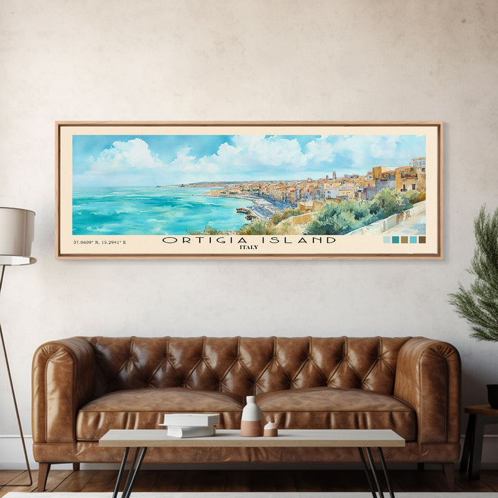 Ortigia Island, Italy Watercolor Print, Vacation Gift, Italy Wall Art, Beach Painting, Beach Decor, Large Wall Art, Wood Frame Art
