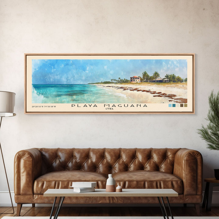 Playa Maguana, Cuba Watercolor Beach Print, Vacation Gift, Cuba Wall Art, Framed Canvas Print, Framed Beach Painting