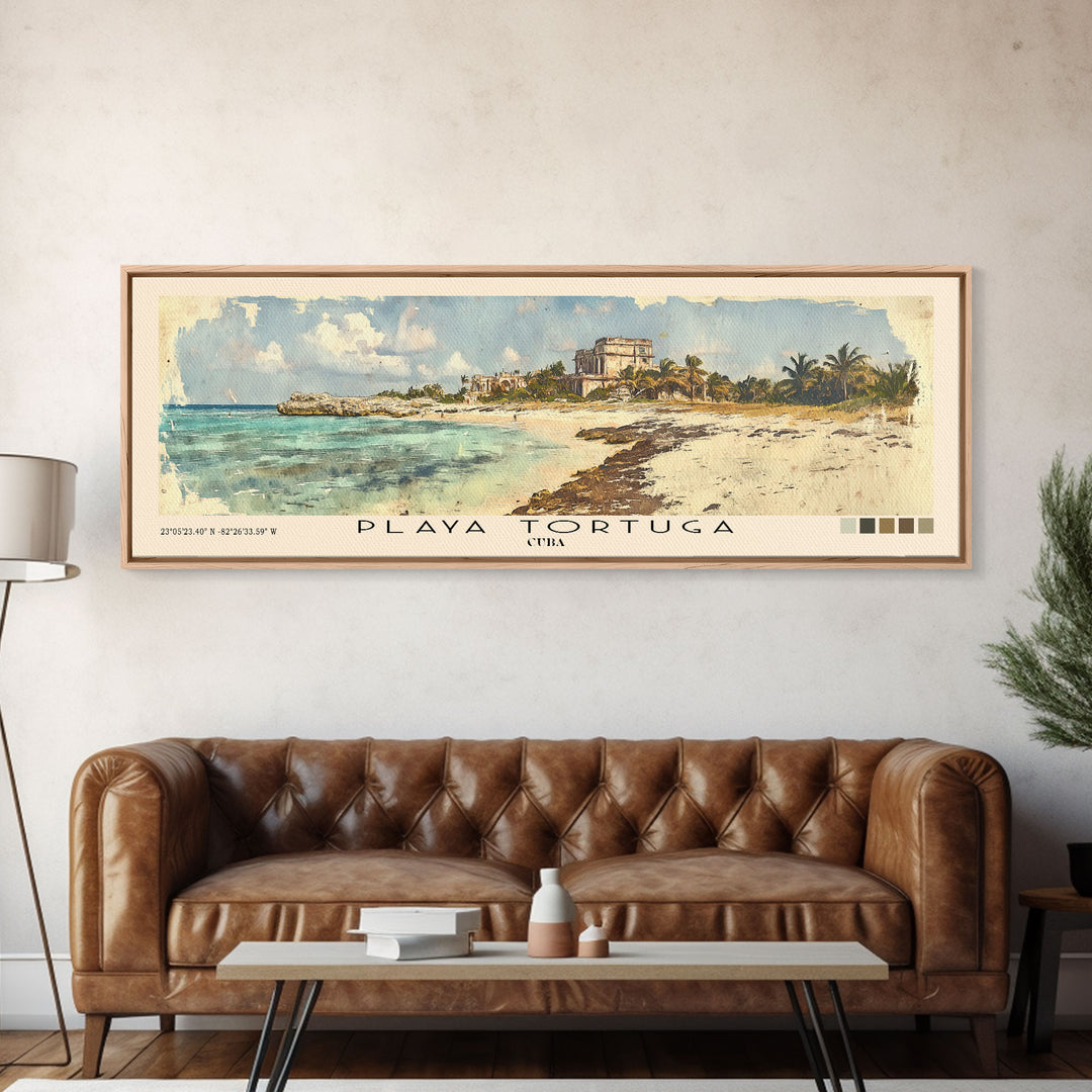 Playa Tortuga, Cuba Watercolor Beach Print, Vacation Gift, Cuba Wall Art, Framed Canvas Print, Framed Beach Painting