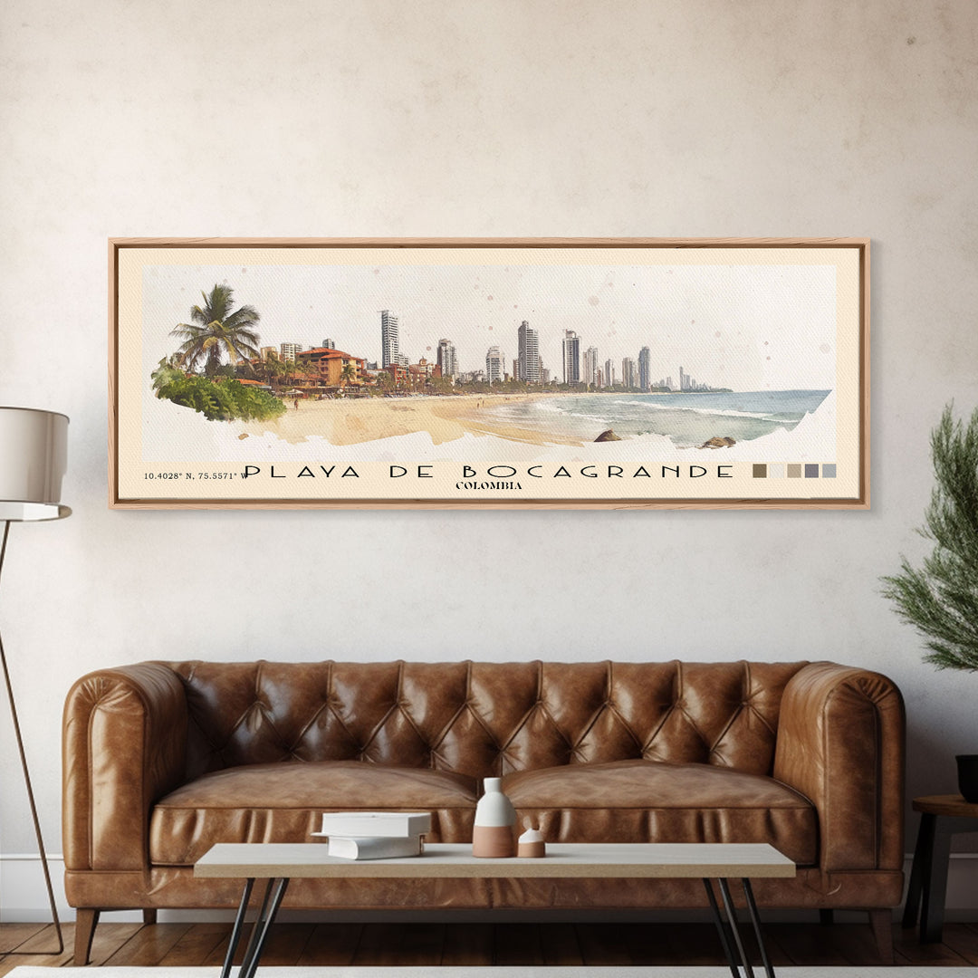 Playa de Bocagrande, Colombia Watercolor Print, Vacation Gift, Colombia Wall Art, Beach Painting, Beach Decor, Beach Or Lakehouse Art
