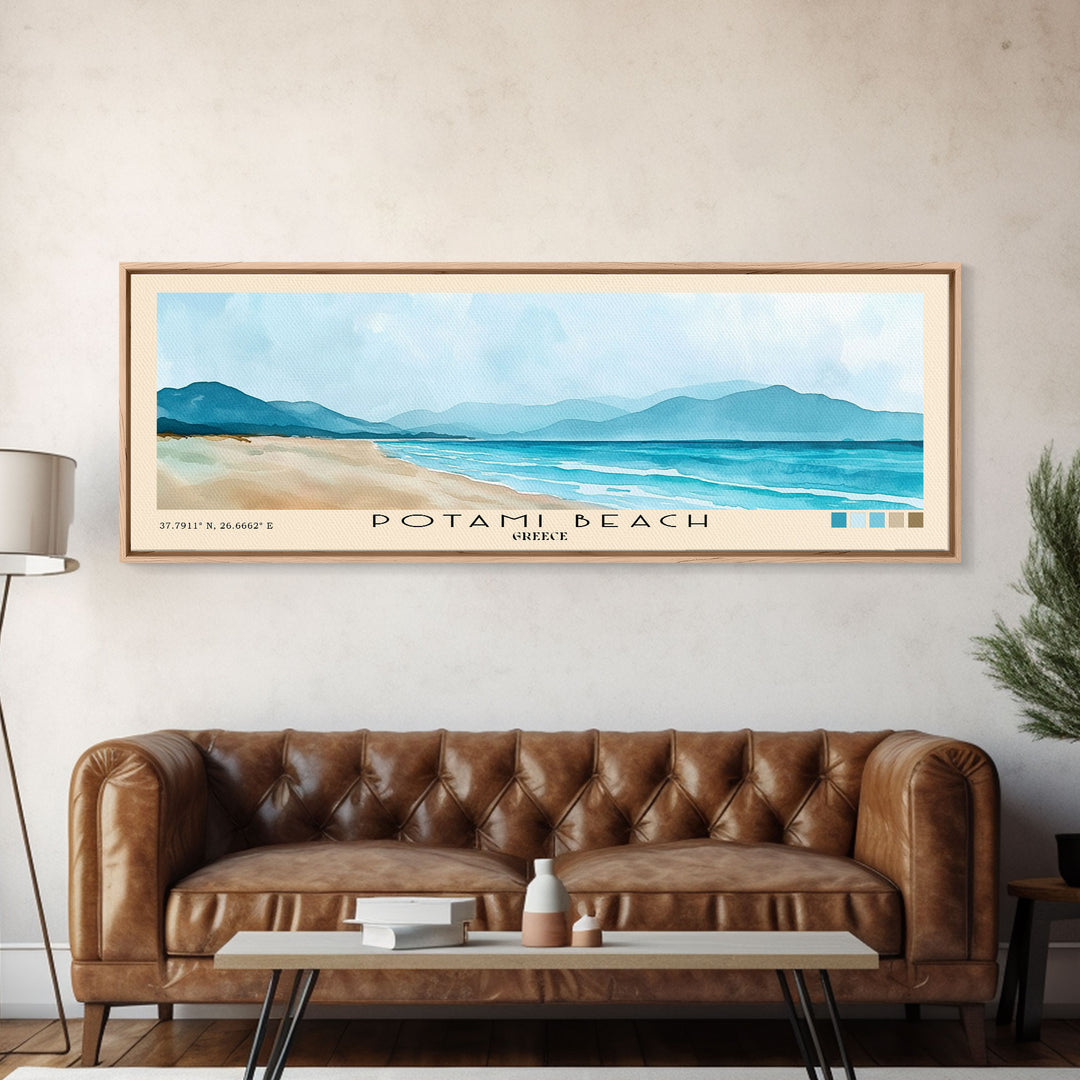 Potami Beach, Greece Watercolor Print, Vacation Gift, Greece Wall Art, Beach Painting, Beach Decor, Beach Or Lakehouse Art