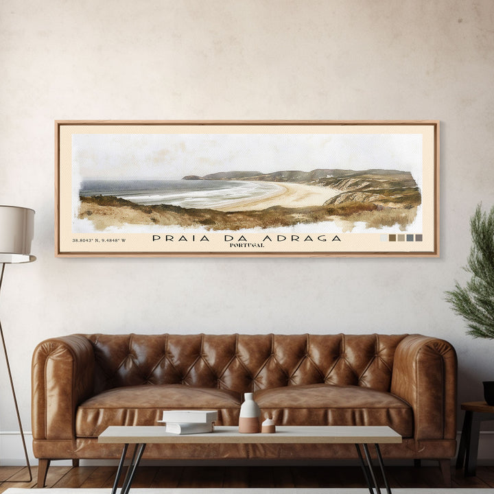 Praia da Adraga, Portugal Watercolor Print, Vacation Gift, Portugal Wall Art, Beach Painting, Beach Decor, Large Wall Art, Wood Frame Art