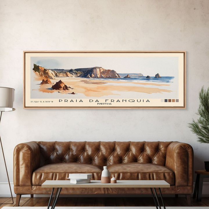 Praia da Franquia, Portugal Watercolor Print, Vacation Gift, Portugal Wall Art, Beach Painting, Beach Decor, Large Wall Art, Wood Frame Art