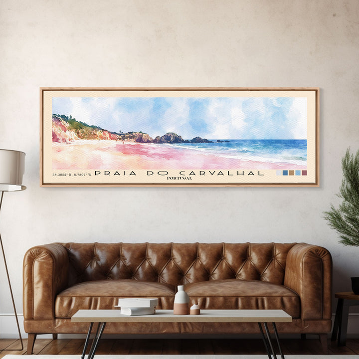 Praia do Carvalhal, Portugal Watercolor Print, Vacation Gift, Portugal Wall Art, Beach Painting, Beach Decor, Large Wall Art, Wood Frame Art