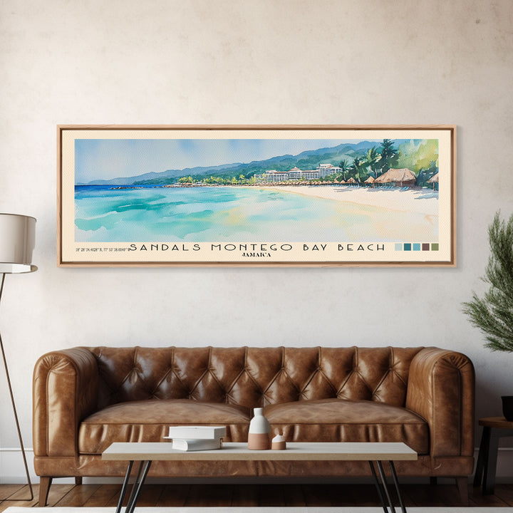 Sandals Montego Bay Beach, Jamaica Watercolor Print, Vacation Gift, Jamaica Wall Art, Vacation Wall Art, Vacatation Memories, Beach Decor, Beach Or Lakehouse Art