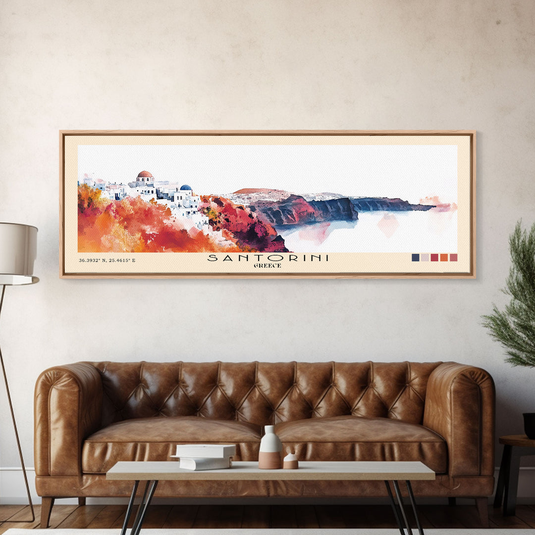 Santorini, Greece Watercolor Beach Print, Vacation Gift, Greece Wall Art, Beach Painting, Beach Decor, Beach Painting