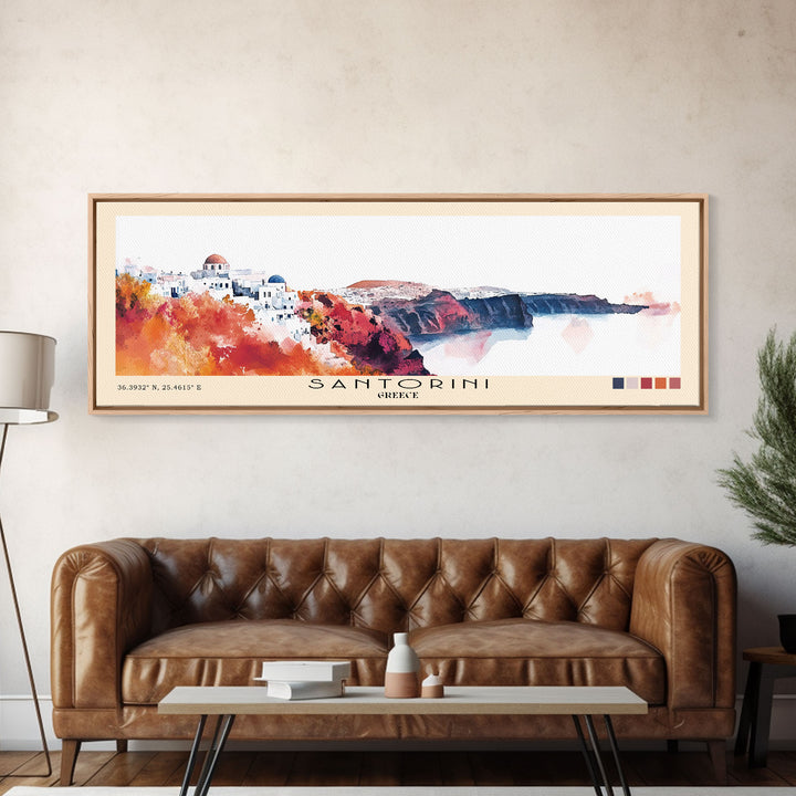Santorini, Greece Watercolor Beach Print, Vacation Gift, Greece Wall Art, Beach Painting, Beach Decor, Beach Painting