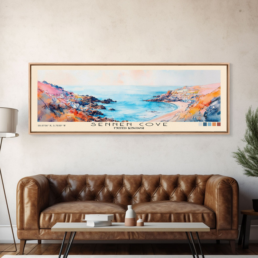 Sennen Cove, United Kingdom Watercolor Beach Print, Vacation Gift, United Kingdom Wall Art, Beach Painting, Beach Decor, Beach Painting