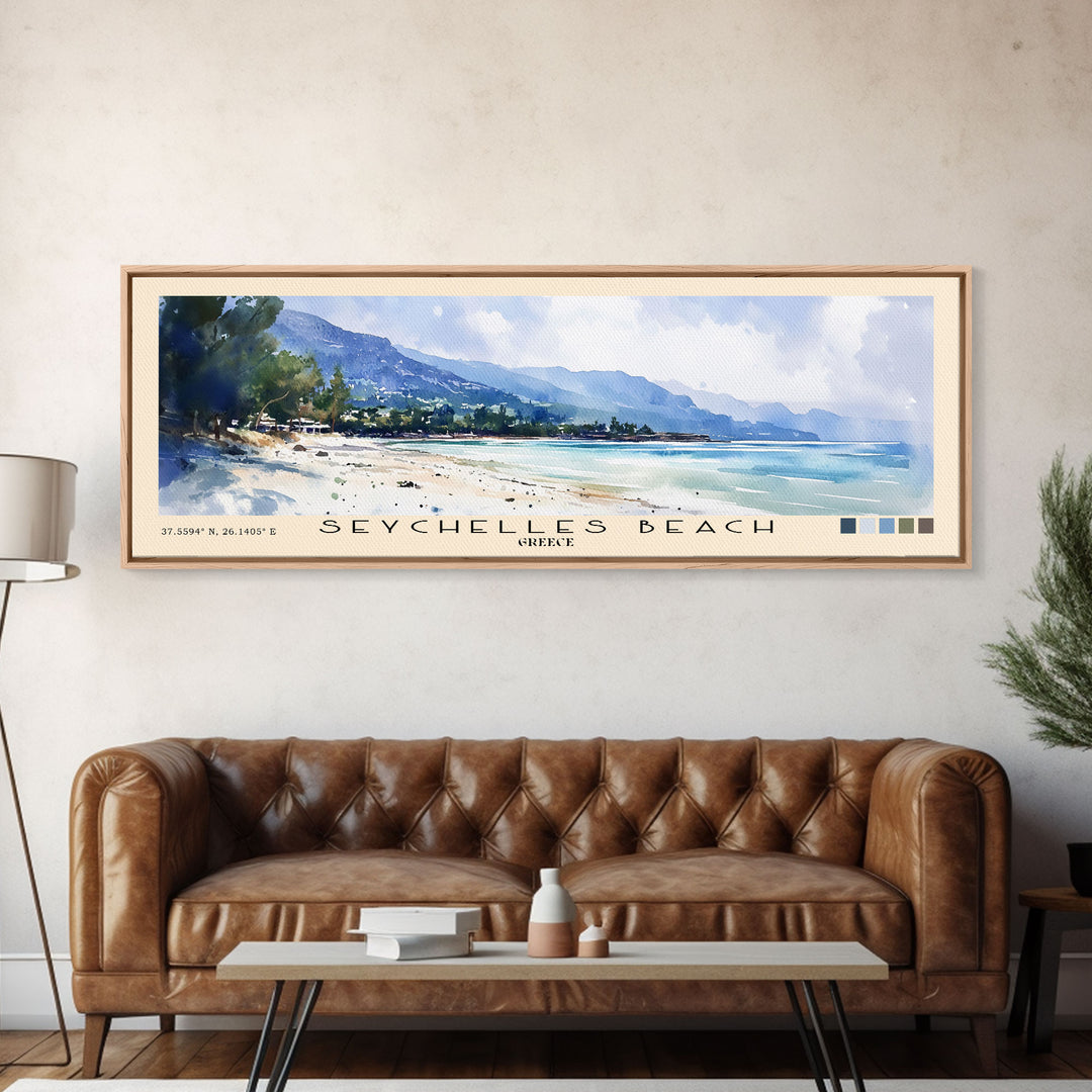 Seychelles Beach, Greece Watercolor Print, Vacation Gift, Greece Wall Art, Beach Painting, Beach Decor, Beach Or Lakehouse Art