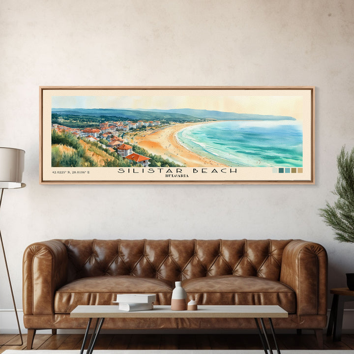 Silistar Beach, Bulgaria Watercolor Beach Print, Vacation Gift, Bulgaria Wall Art, Framed Canvas Print, Framed Beach Painting