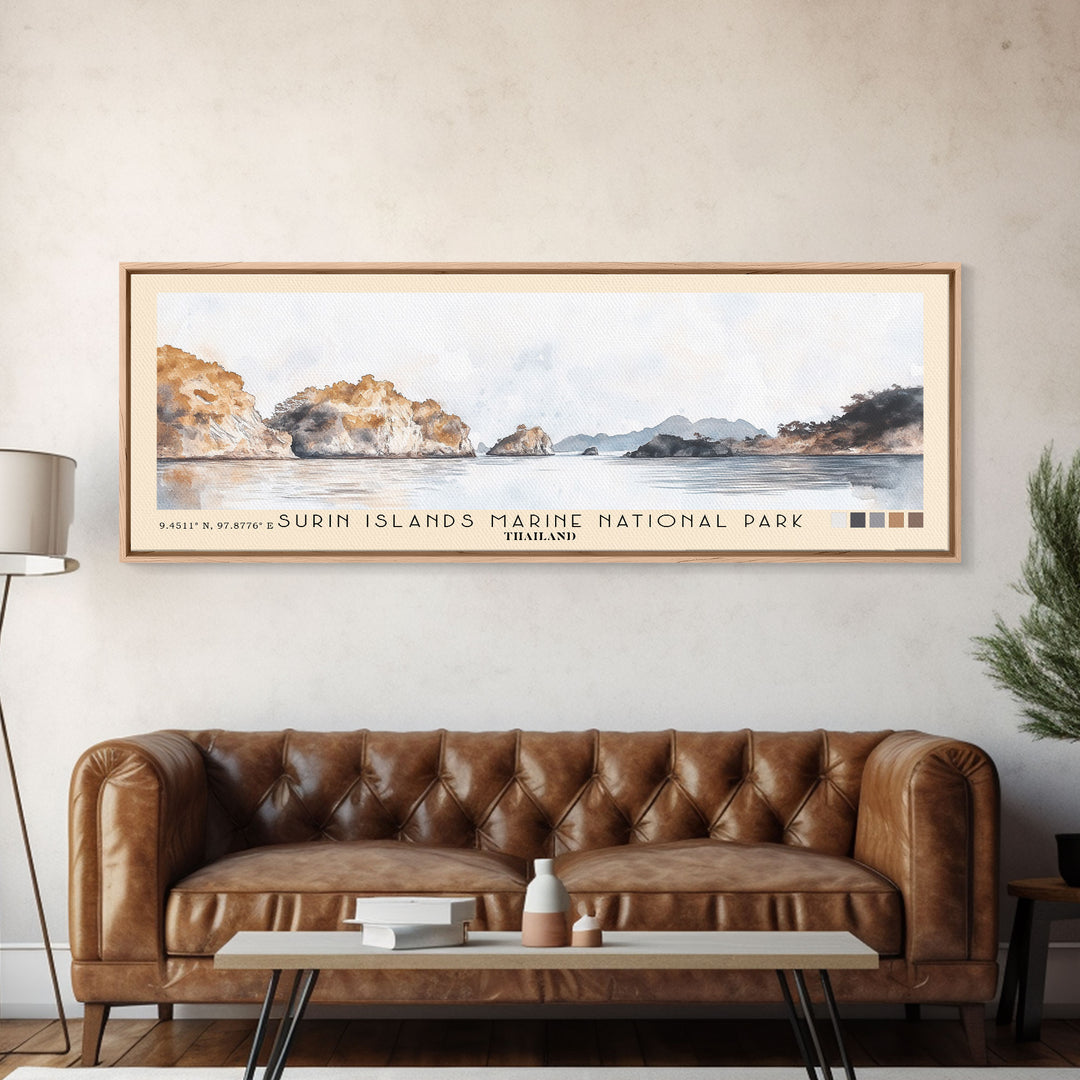 Surin Islands Marine National Park, Thailand Watercolor Print, Vacation Gift, Thailand Wall Art, Beach Painting, Beach Decor, Large Wall Art, Wood Frame Art